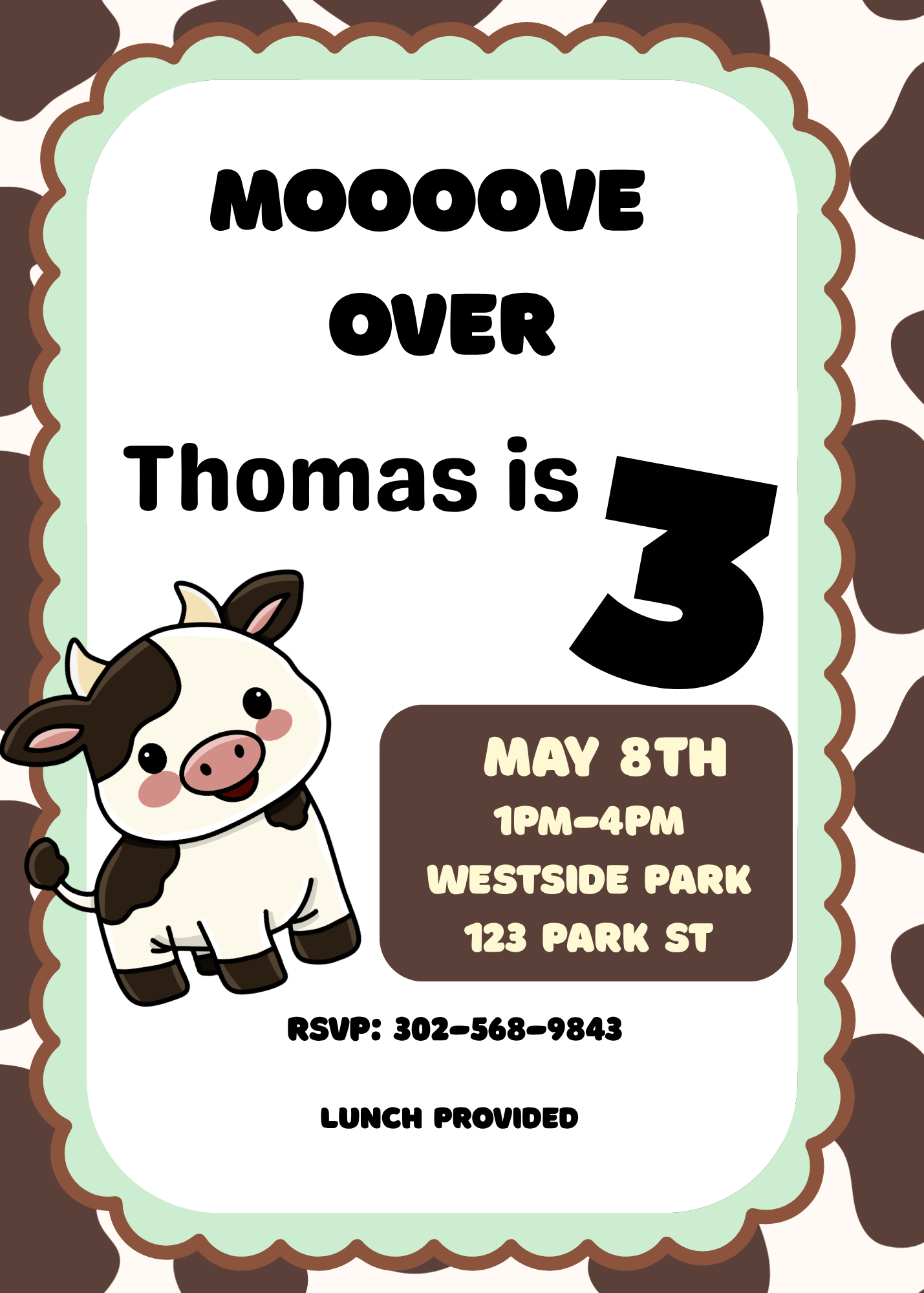 Mooove Over I'm 3 – Cow Birthday Invitation Printable & Editable