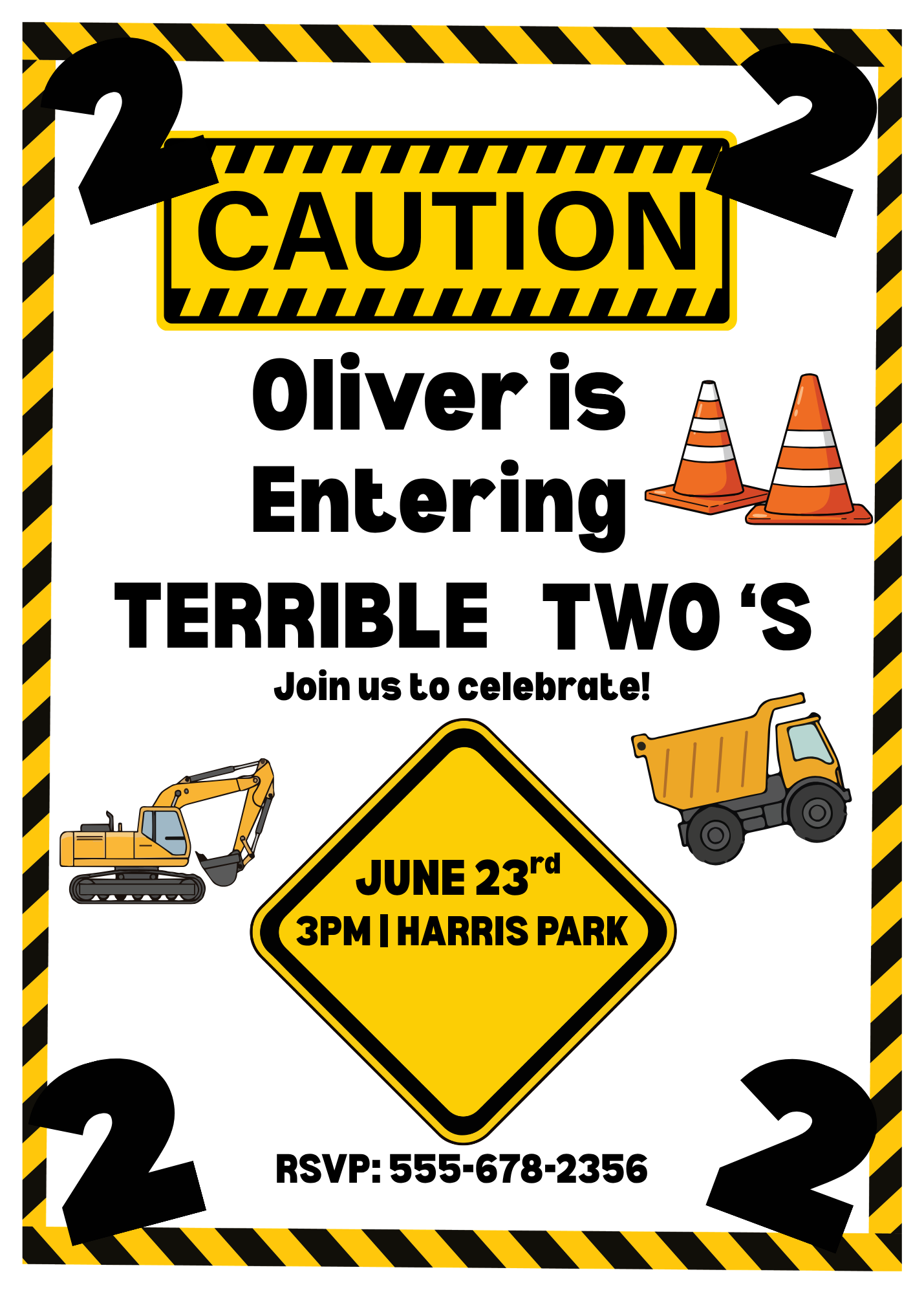 Construction Birthday Invitation – Printable & Editable